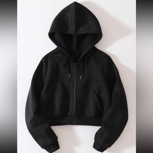 Draw string zip up thermal lined crop hoodie